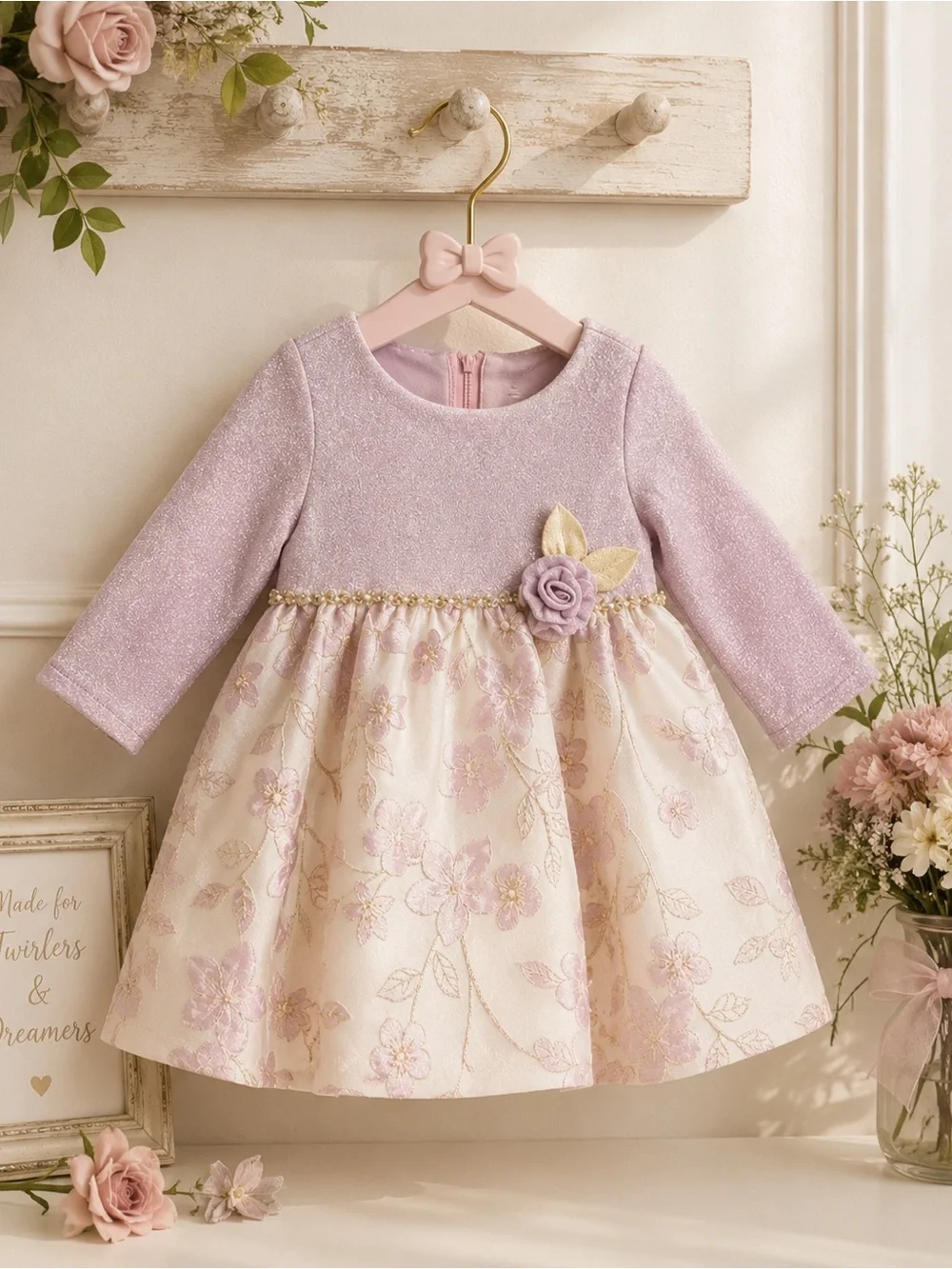 Rare Editions Mauve Floral Jacquard Holiday Party Dress 24M NWT Wedding